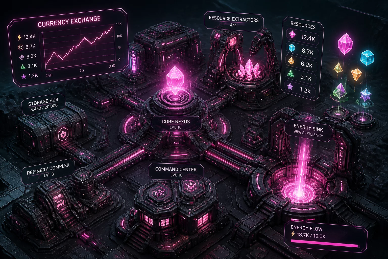 인게임 가상 경제 및 자원 흐름 도표